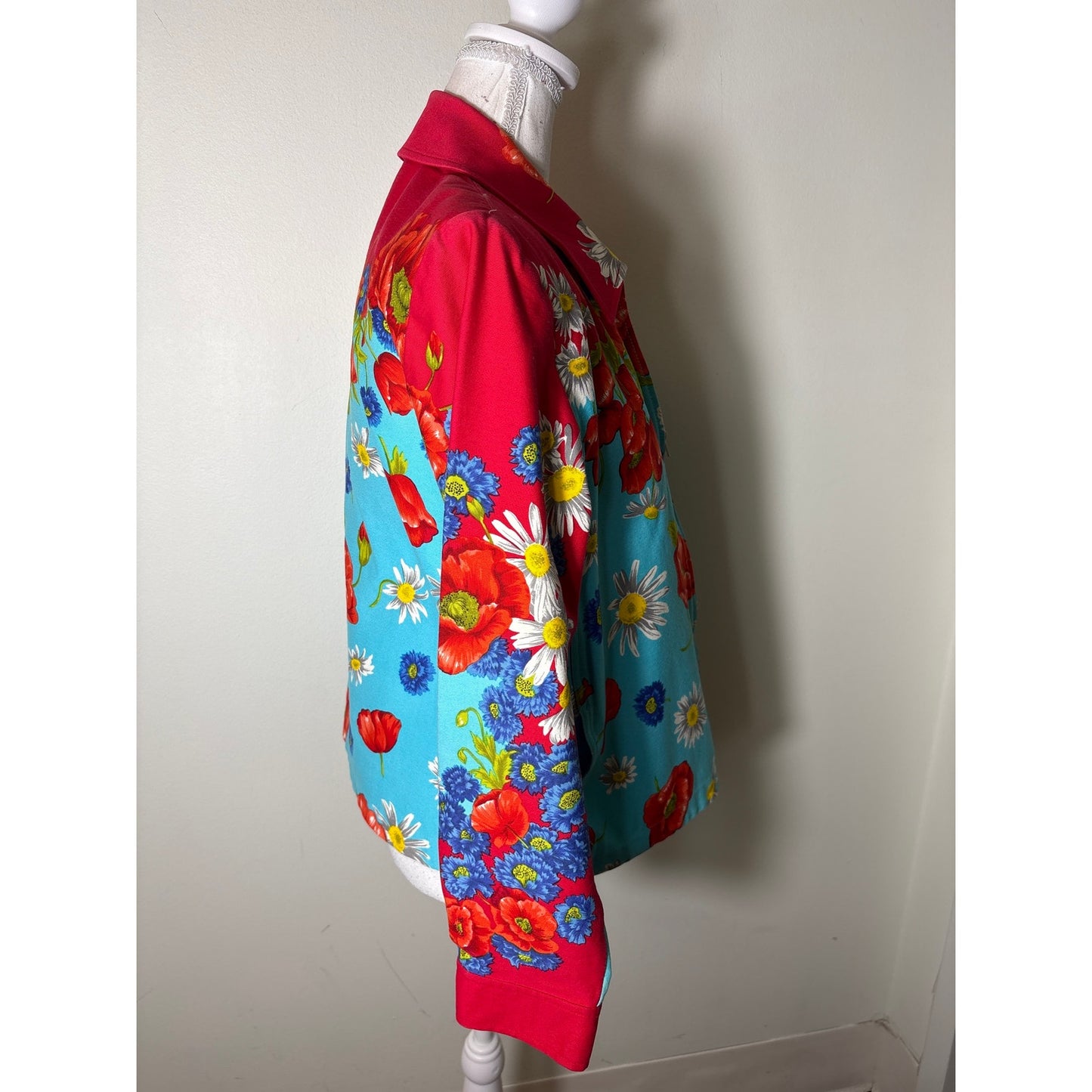 Vintage St. John Sport Teal Red Floral Long Sleeve Zip Up Jacket Sz M