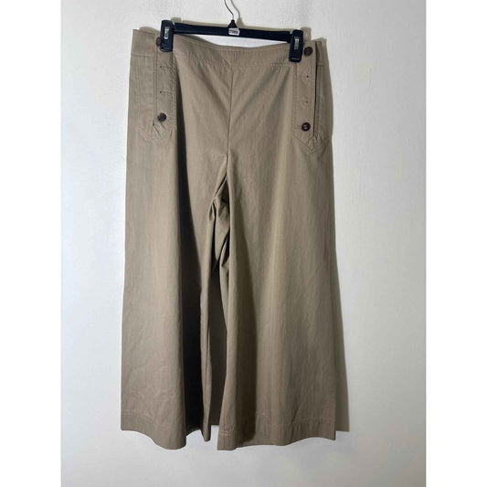 Lafayette 148 Khaki Flat Front Sailor Style Wide Leg Pants Sz 14