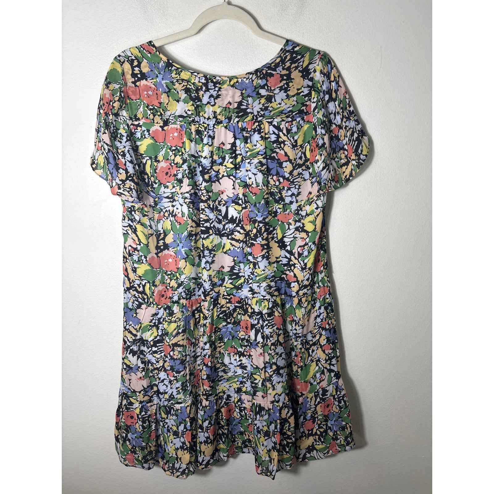 Parker Black and Pink and Green Floral Flutter Sleeve Mini Dress Sz S