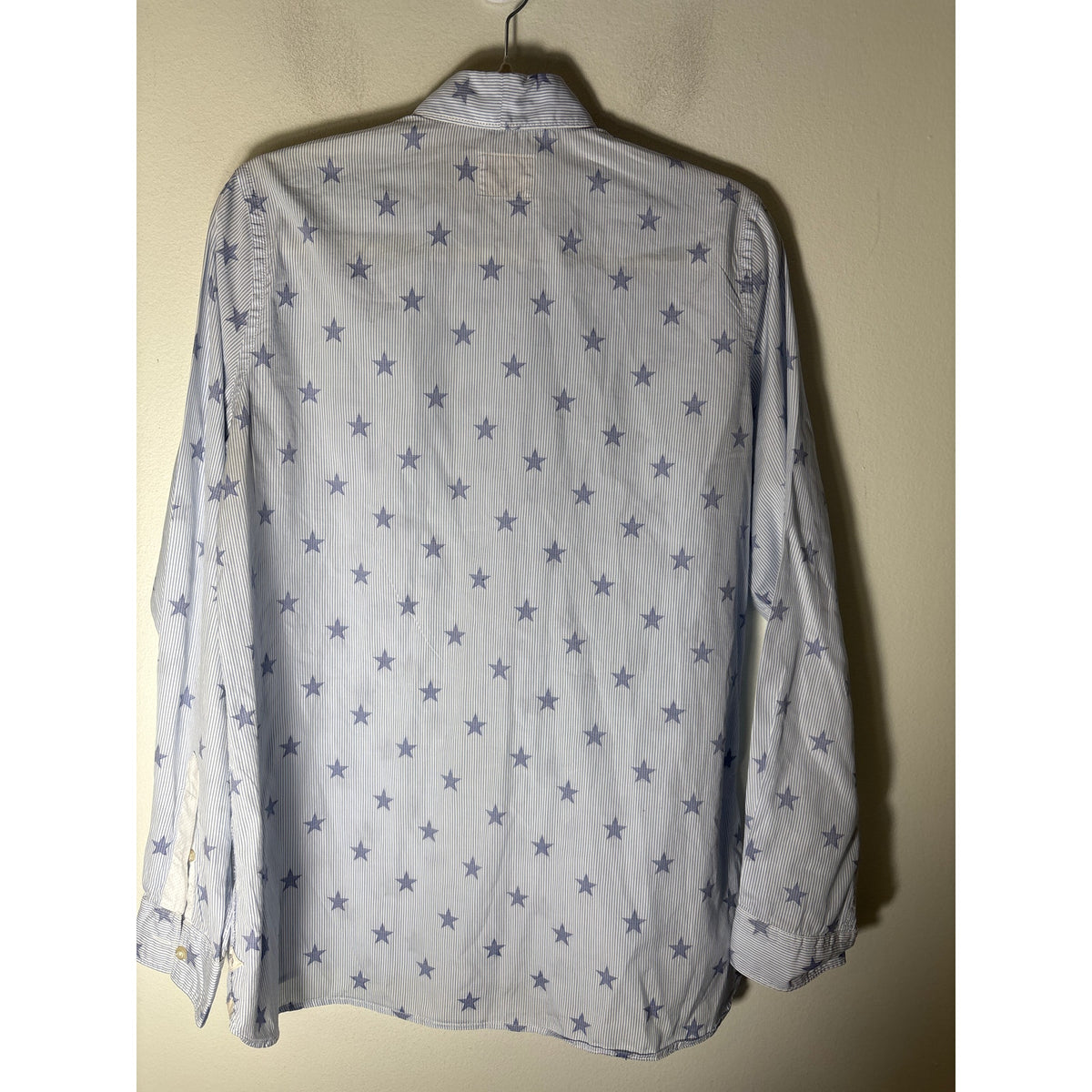 Fil Noir Light Blue Stars and Stripes Long Sleeve Cotton Button Up Sz 38