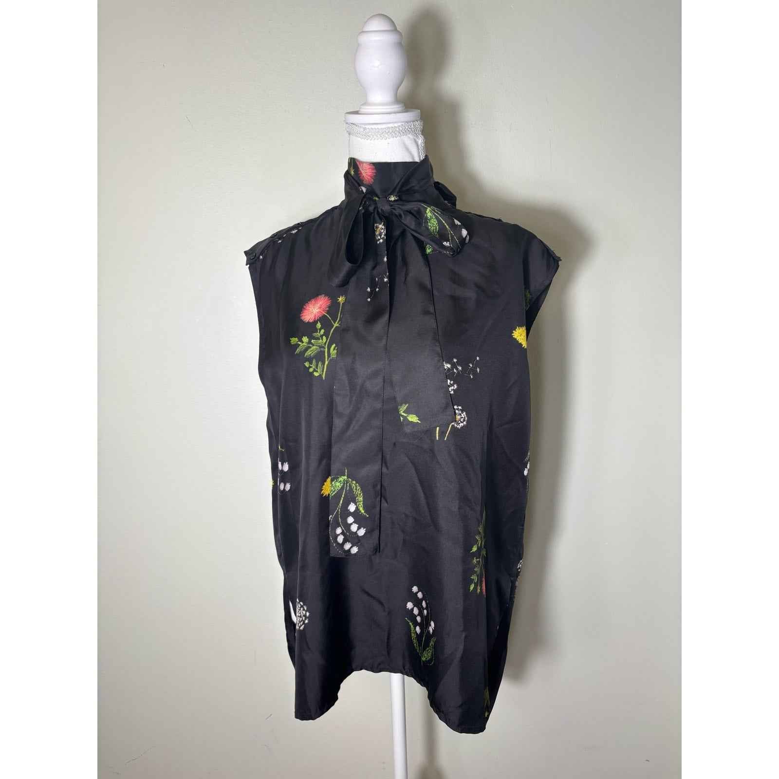 Oroton Black Wildflower Blouse Sz 10