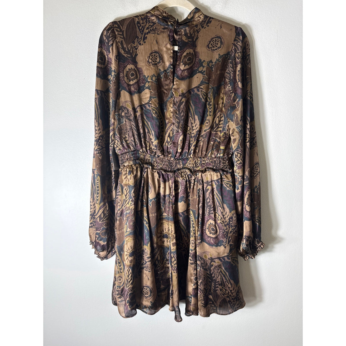 NWT Meloday Brown Long Sleeve Smocked Wasit Knee Length Dress Sz L