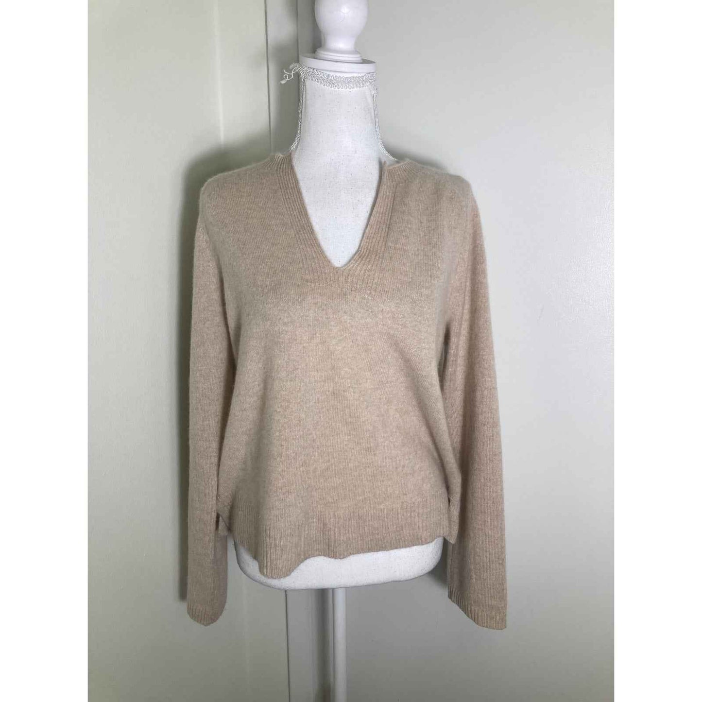 White + Warren 100% Cashmere Tan Sweater Sz S