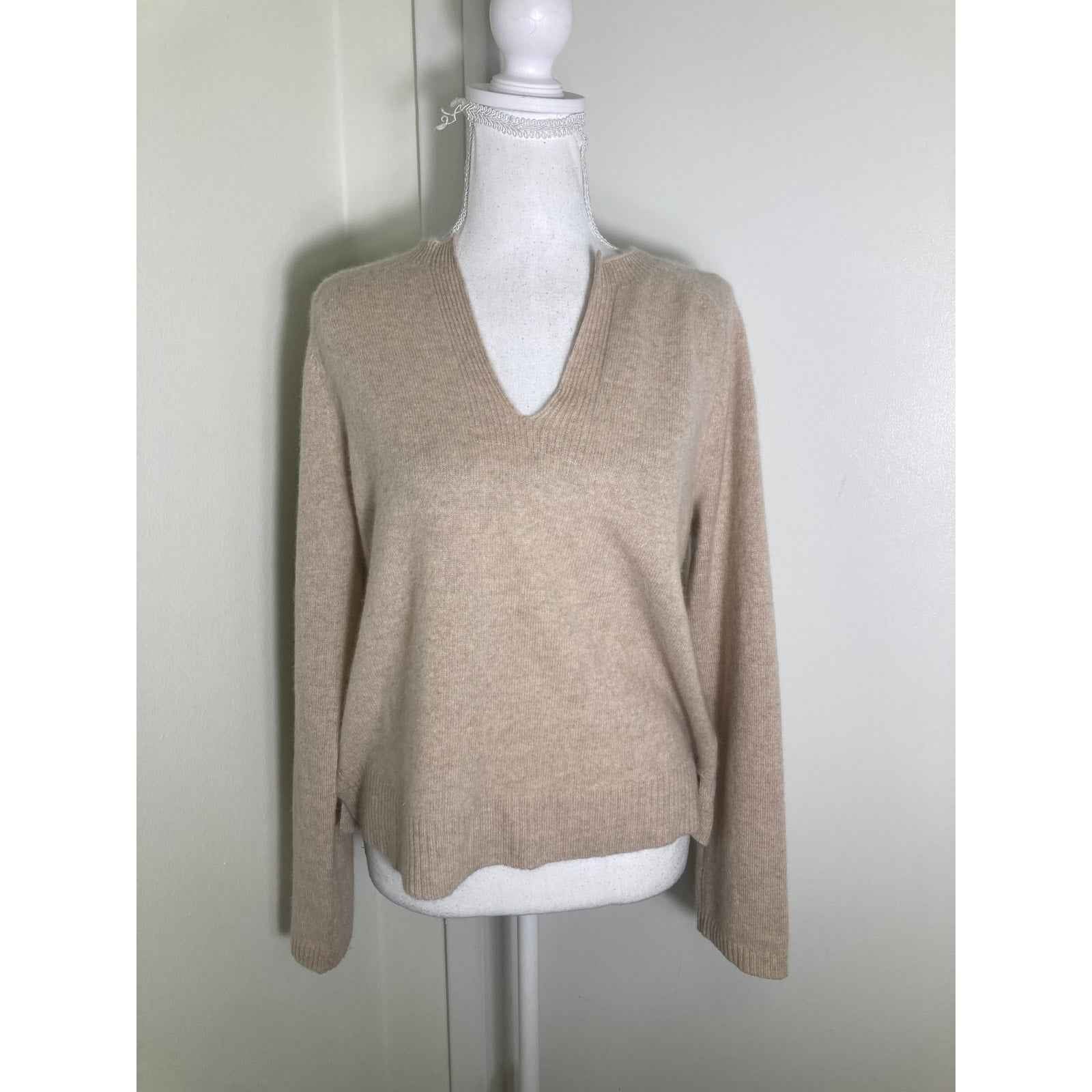 White + Warren 100% Cashmere Tan Sweater Sz S