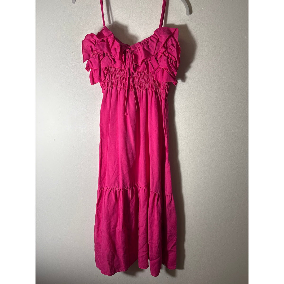 H&M Pink Ruffle Spaghetti Strap Dress Sz M