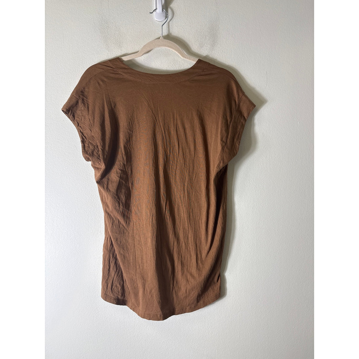 FRAME Brown "Le Mid Rise V" Cap Sleeve Tee Shirt Sz M