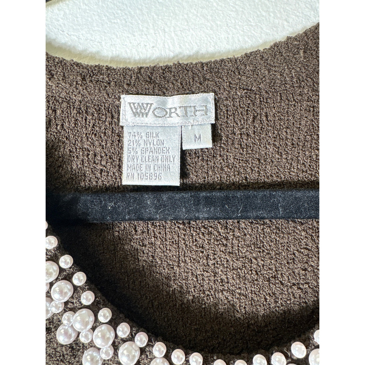 Worth Brown Boule With Pearl Trimmed Top Sz M