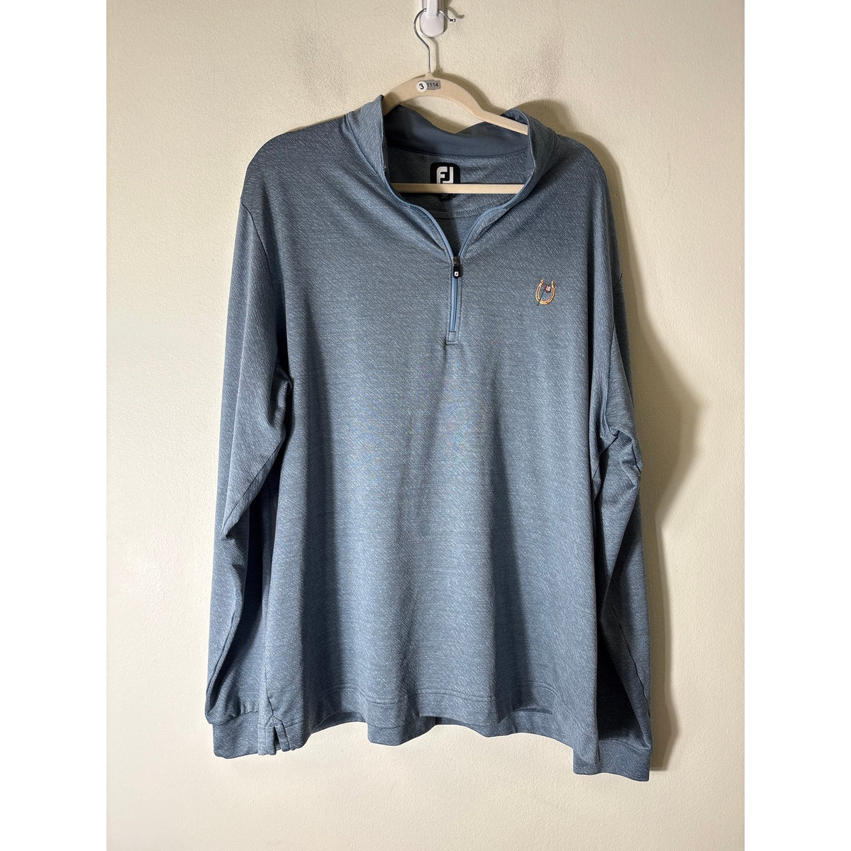 Men's Foot Joy Gray Blue Long Sleeve Quarter Zip Pullover Sz XL