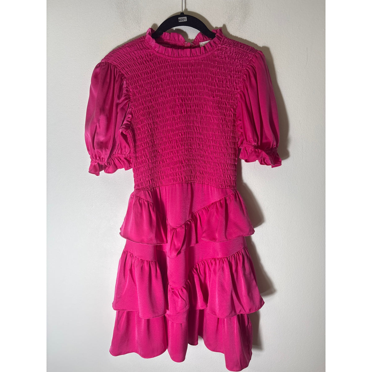 Karlie Hot Pink Smocked Bodice Mini Ruffle Dress Sz M