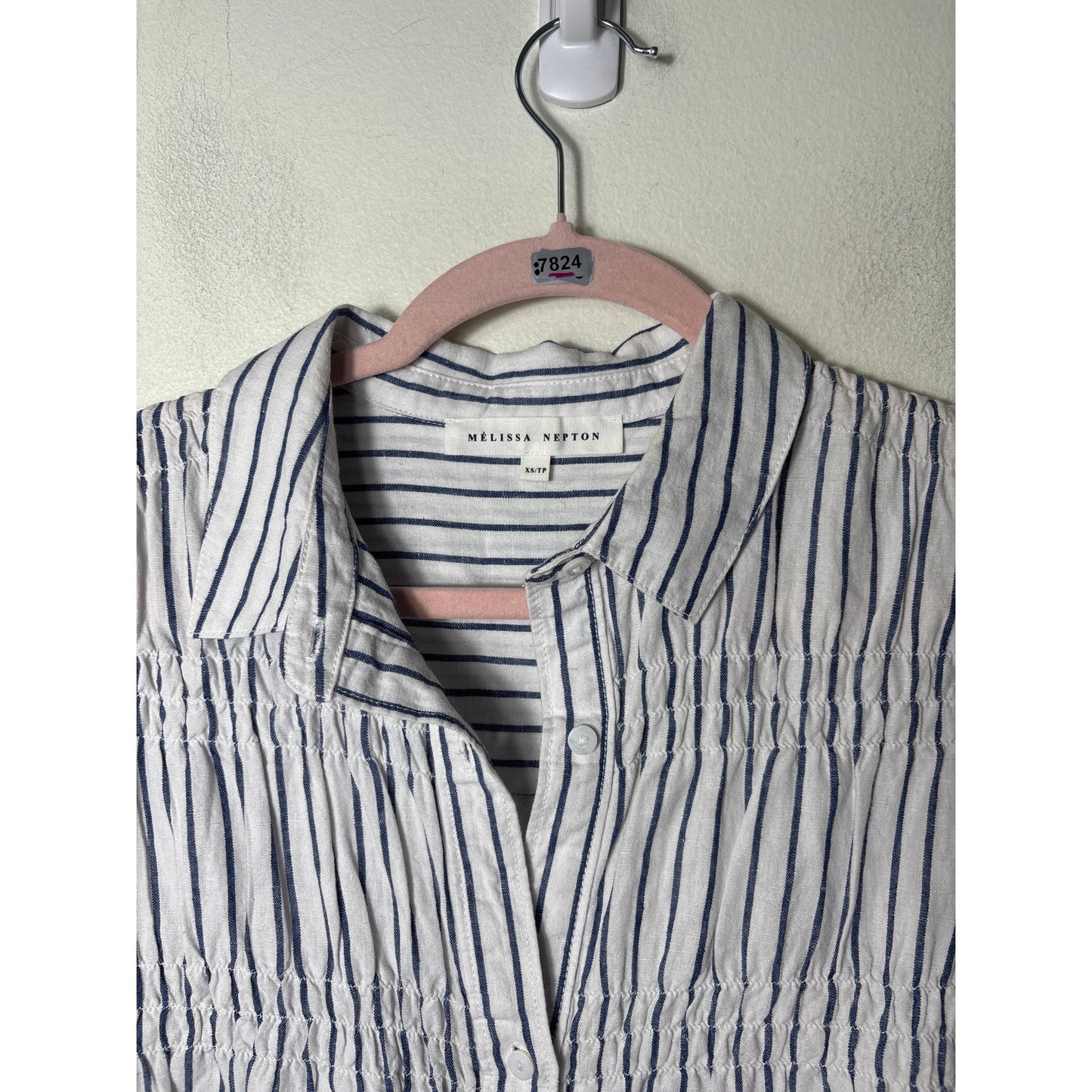 Melissa Nepton Blue and White Stripe Flutter Sleeve XS