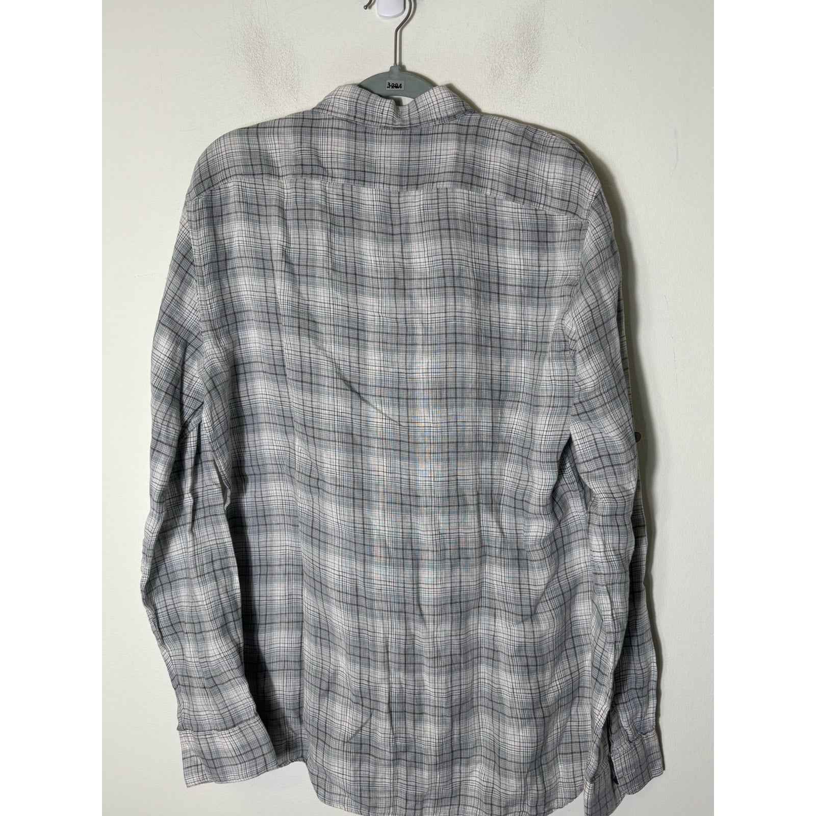 Men's John Varvatos Greenish Gray Plaid Long Sleeve Linen Shirt Sz M