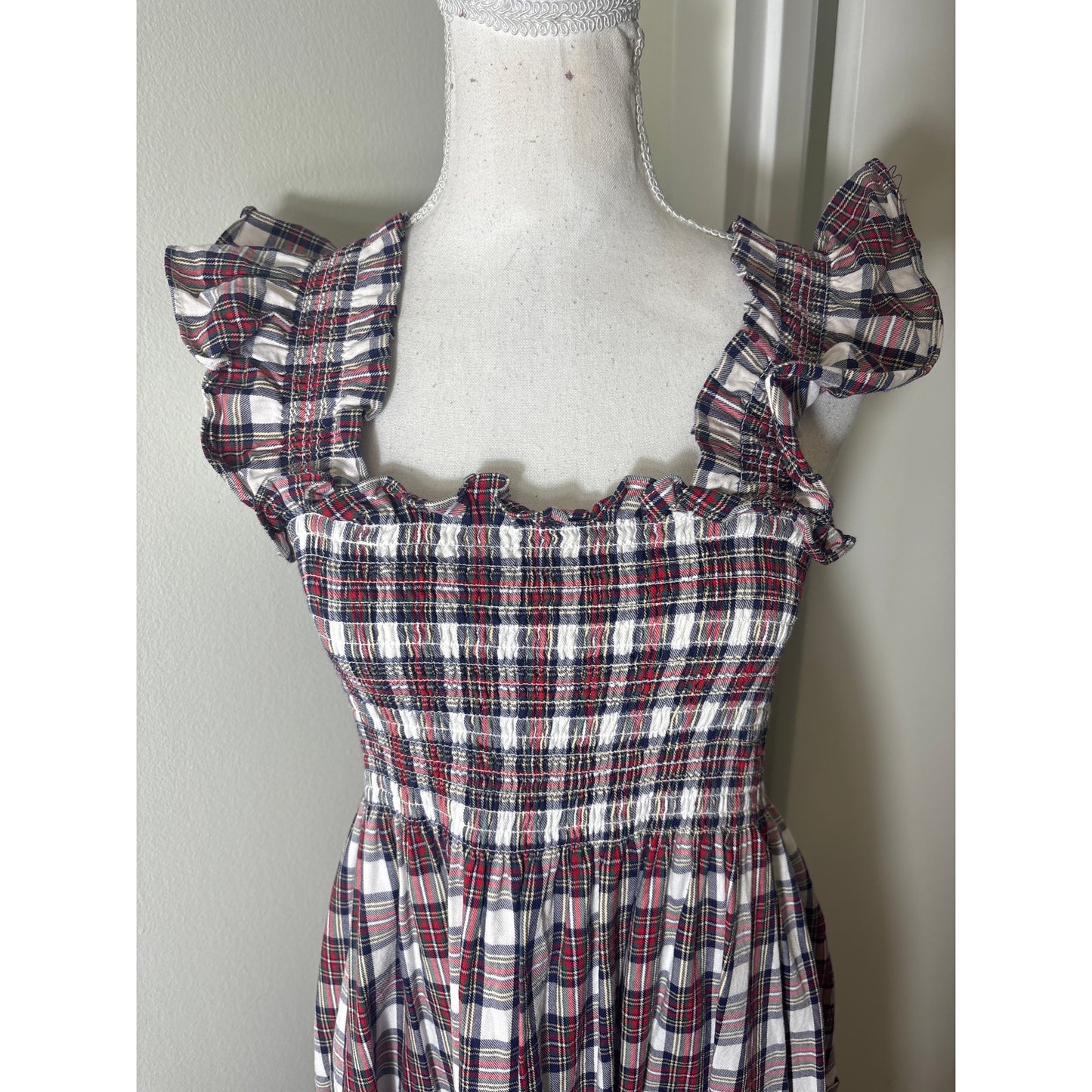Hill House Red Plaid Flutter Sleeve Cotton Maxi Dress Sz S