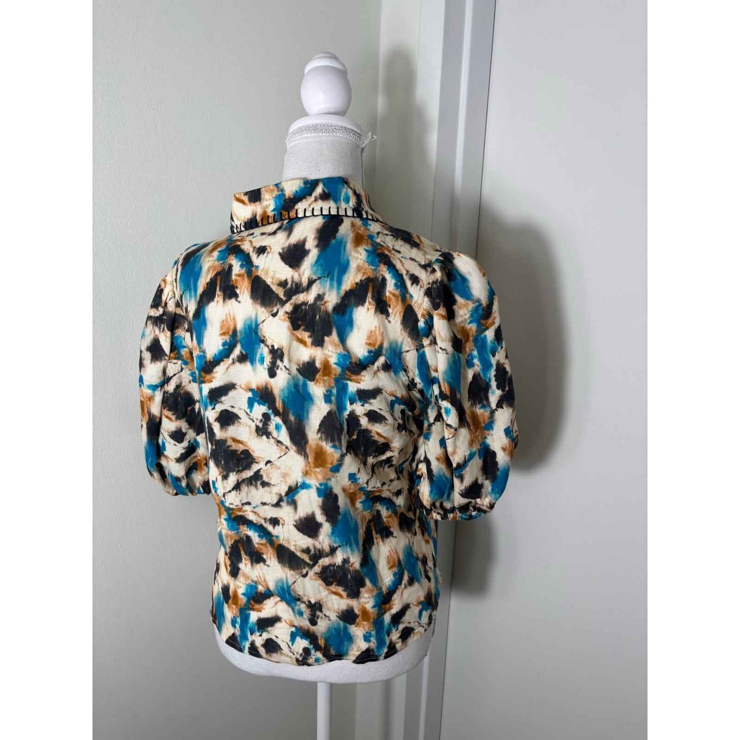 Hunter Bell Watercolor Half Puff Sleeve Button Up Shirt Sz S