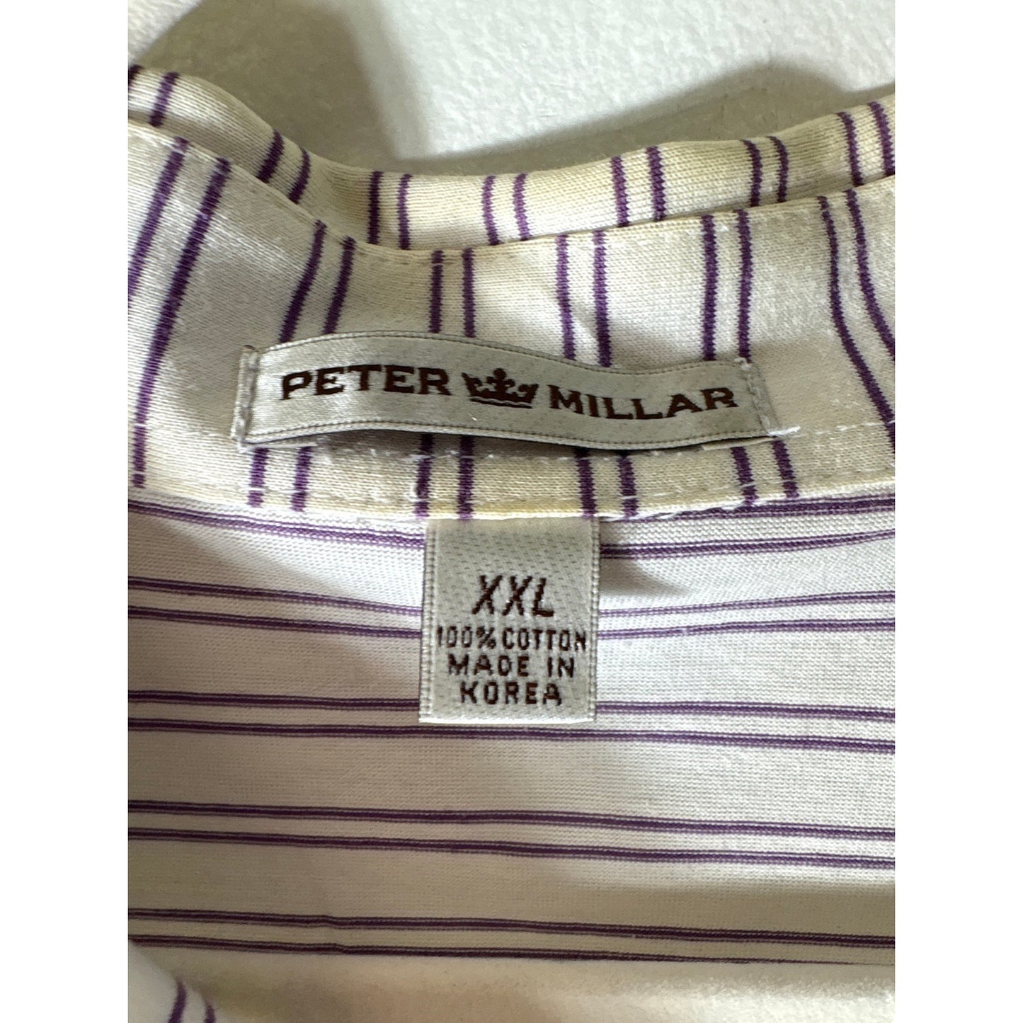 Mens Peter Millar White Purple Stripe Short Sleeve Polo Style Shirt Sz XXL