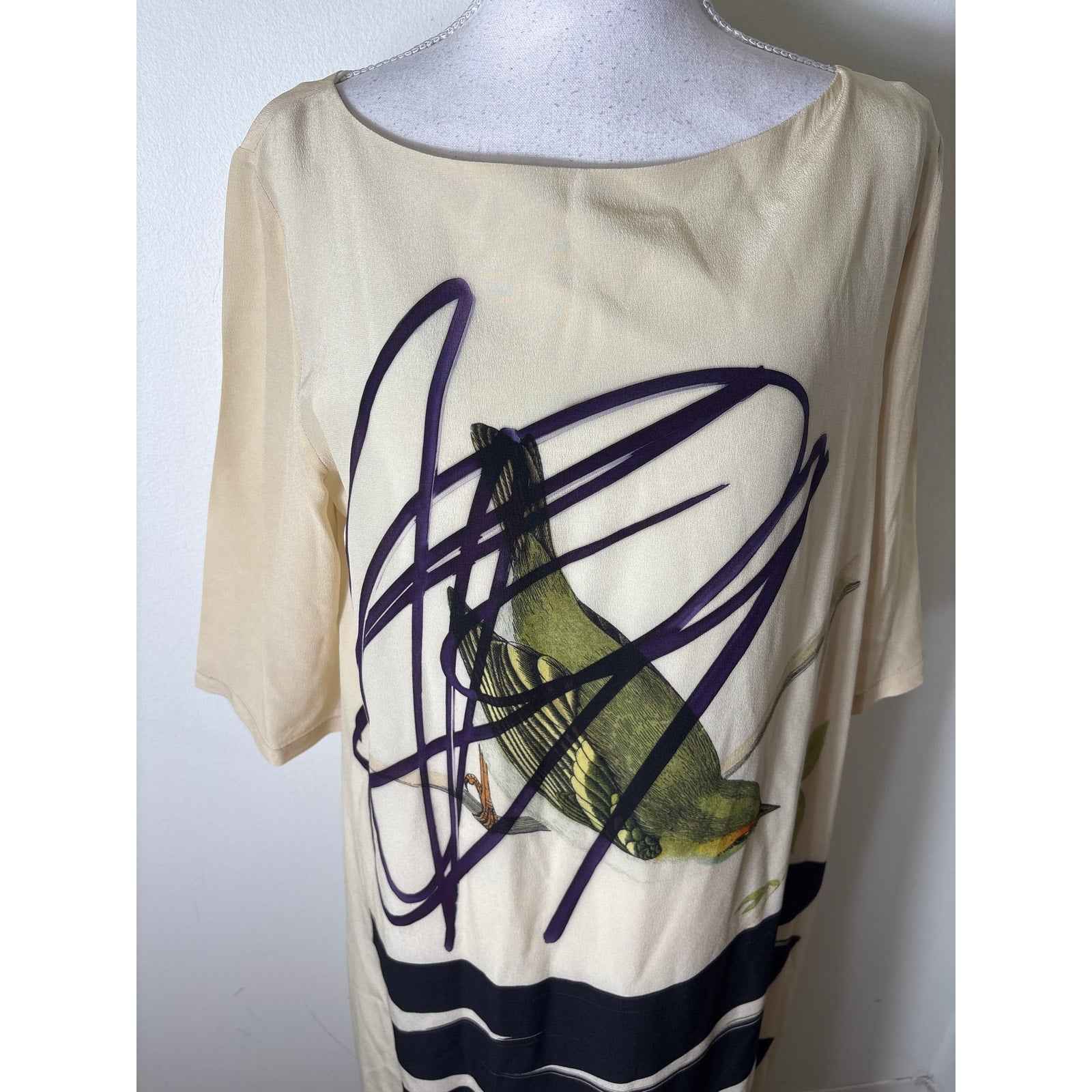 Antoni & Alison Cream and Black Silk Half Sleeve Maxi Shift Dress Sz 12