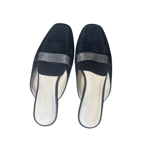 Pelle Moda Black Suede Slip On Mule Sz 7.5
