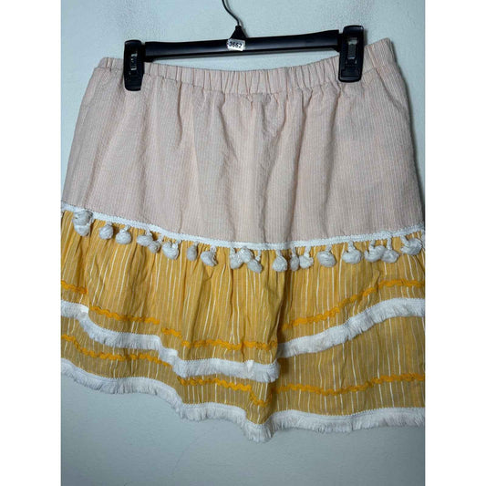English Factory Yellow Pull On Pom Pom and Fringe Mini Skirt Sz L
