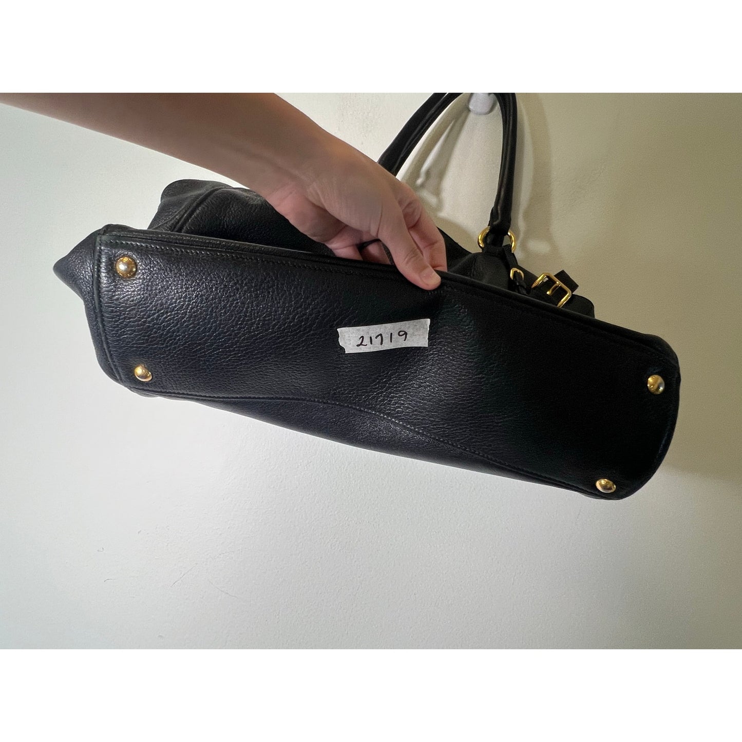 Prada Black Leather Expandable Tote Bag