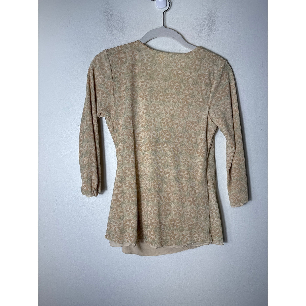 Sigrid Olsen Butter Yellow Print Mesh V Neck 3/4 sleeve Shirt Sz s