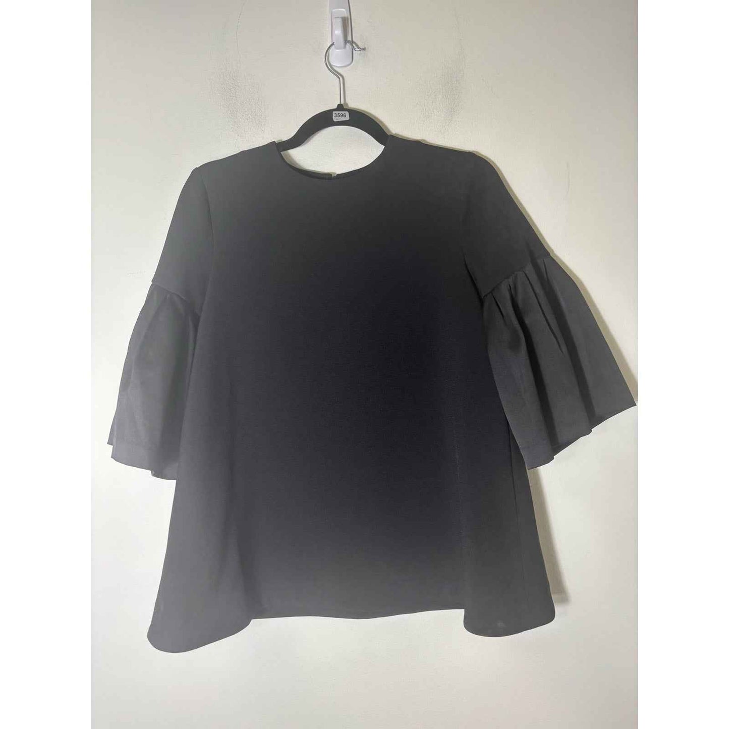 EDIT Black Half Bell Sleeve Back Zip Special Occasion Top Sz XS