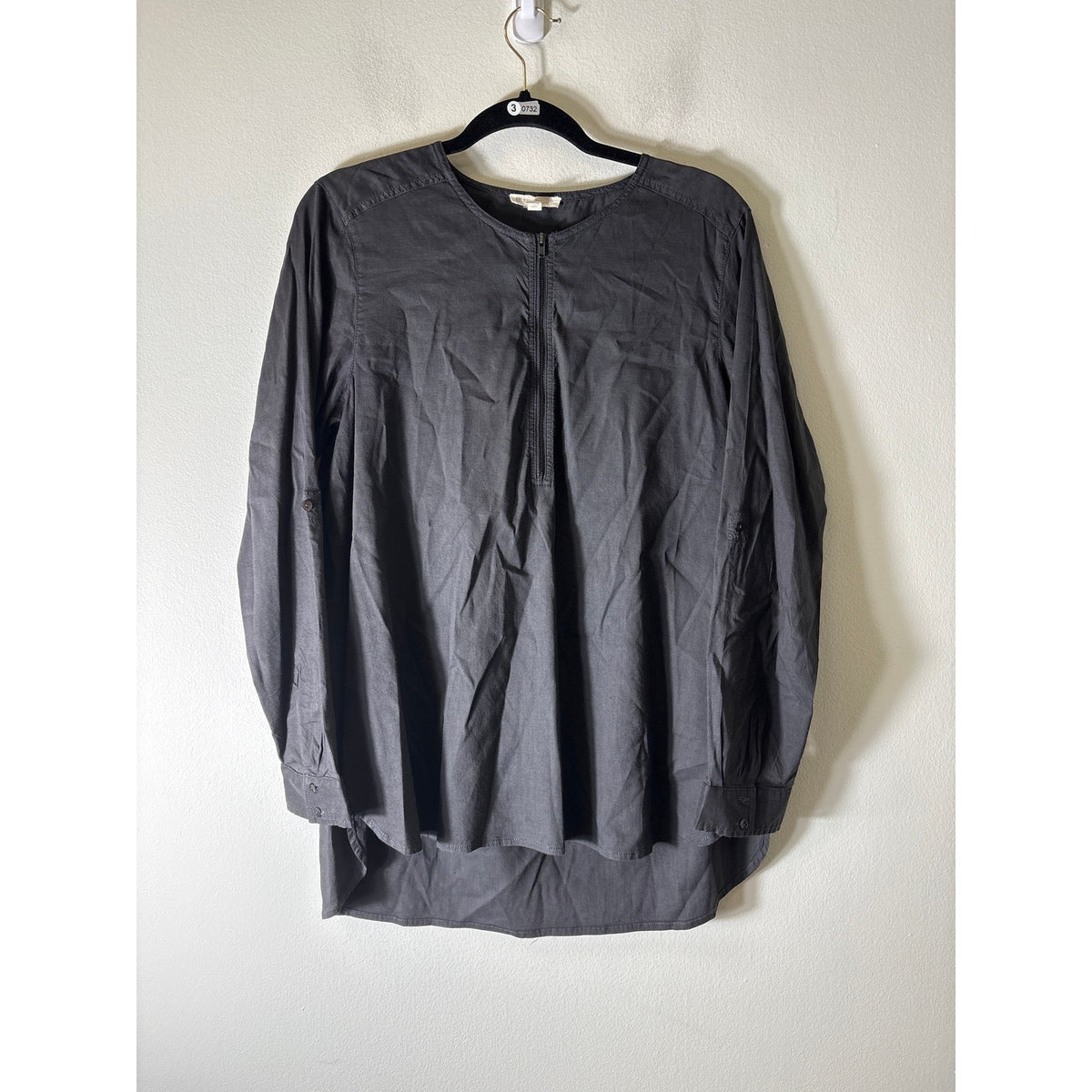Eileen Fisher Charcoal Gray Long Sleeve Tunic Style Top Sz M