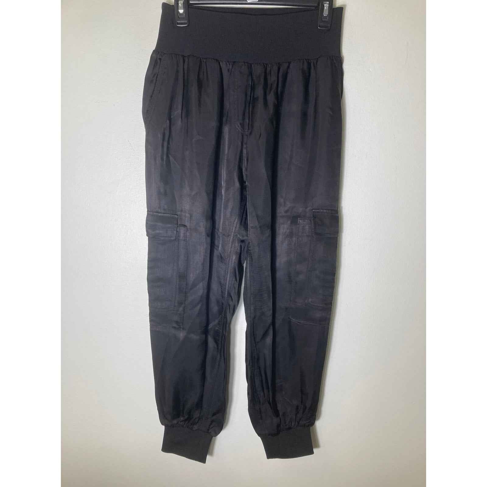 Cinq a Sept Black Pull On Cargo Joggers. Fabric is Cupro Sz M