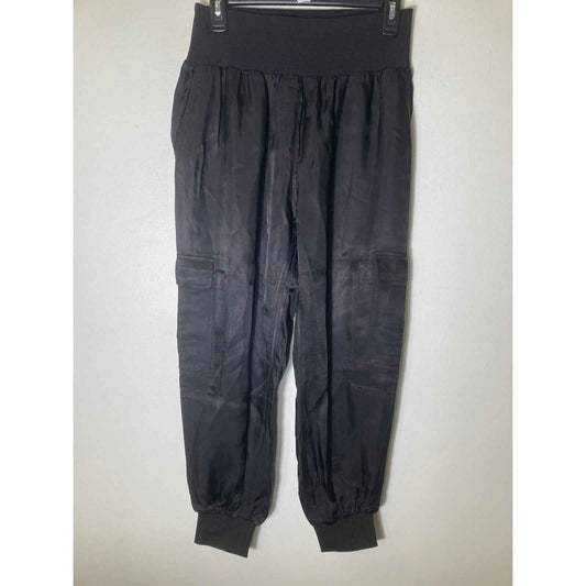 Cinq a Sept Black Pull On Cargo Joggers. Fabric is Cupro Sz M