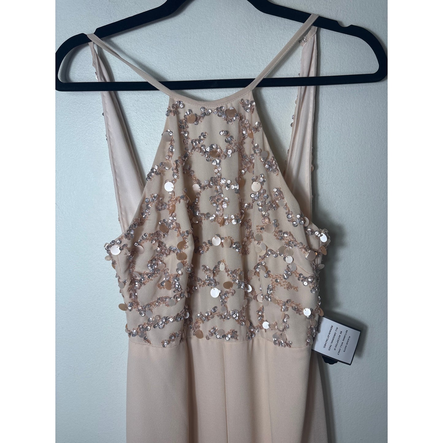 NWT Aiden Mattox Blush Pink Beaded Halter Column Gown Sz 0