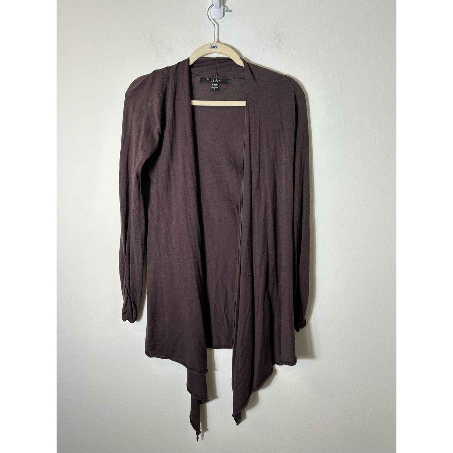 Nougat London Brown Knit Draped Open Cardigan Sweater Sz 1 (small)