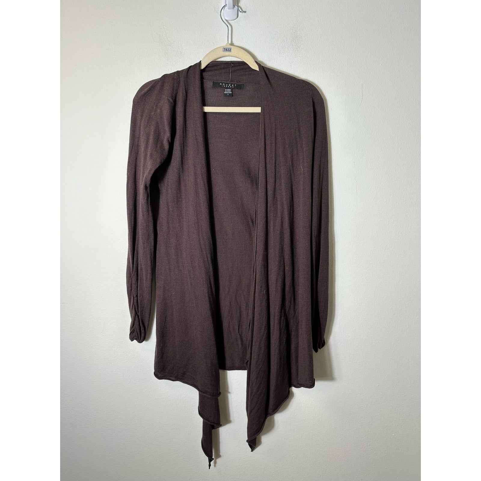 Nougat London Brown Knit Draped Open Cardigan Sweater Sz 1 (small)