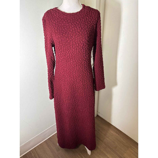 NWT Hyacinth House Dark Red Long Sleeve Textured Column Maxi Dress Sz S