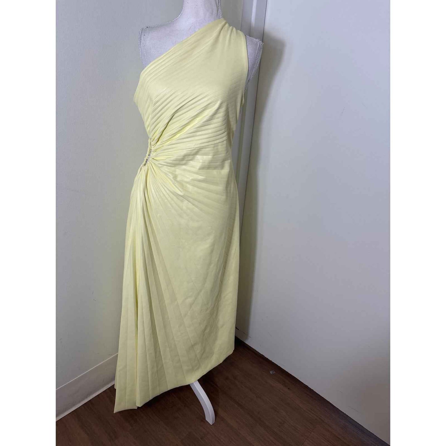 A.L.C. Butter Yellow Faux Leather One Shoulder Aysmmetrical Maxi Sz 10