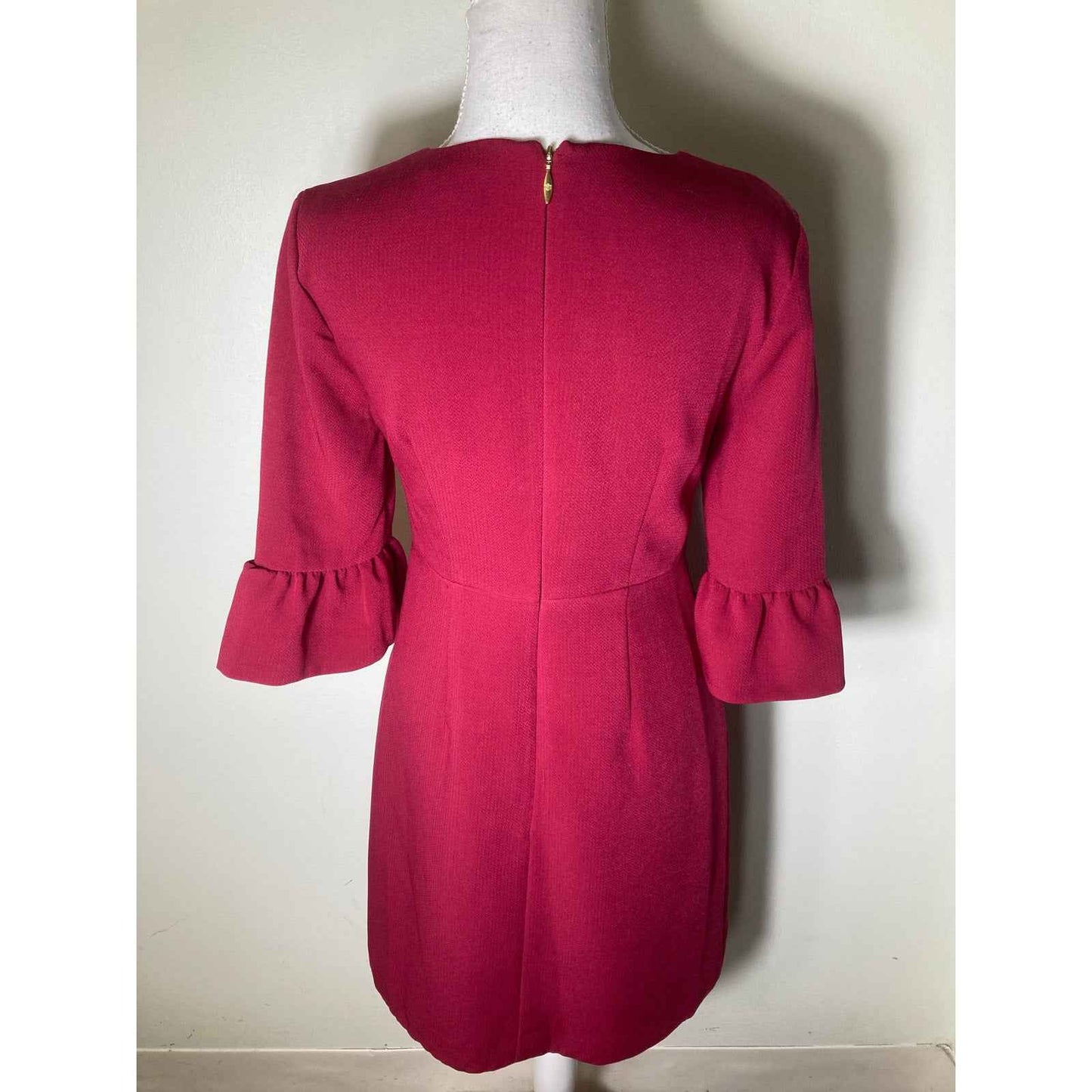 Draper James Dark Red 3/4 Sleeve V-Neck Back Zip Knee Length Dress Sz 2