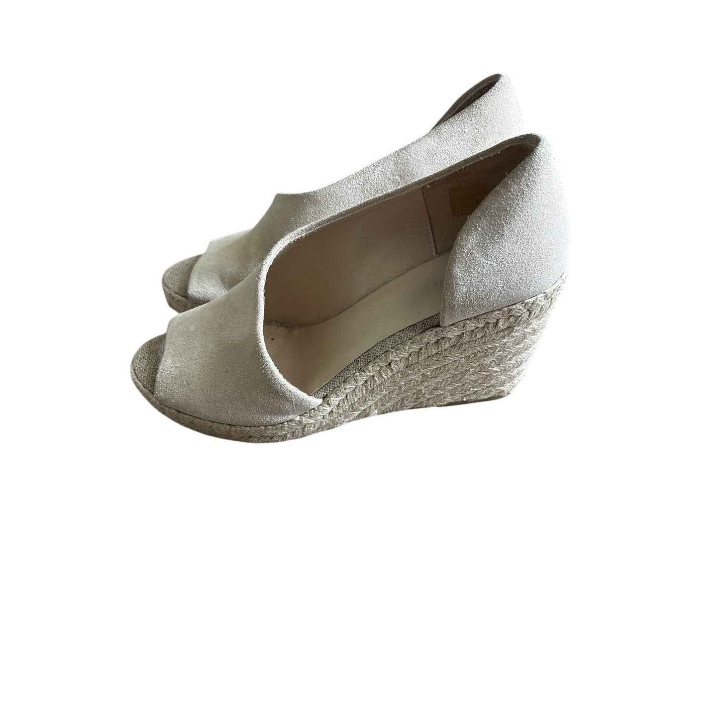 Vince Light Tan Suede Asymmetrical Wedge Peep Toe Shoes Sz8