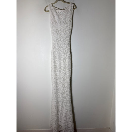 Alice + Olivia Off White Embroidered Lace Sleeveless Backless Column Gown Sz XS