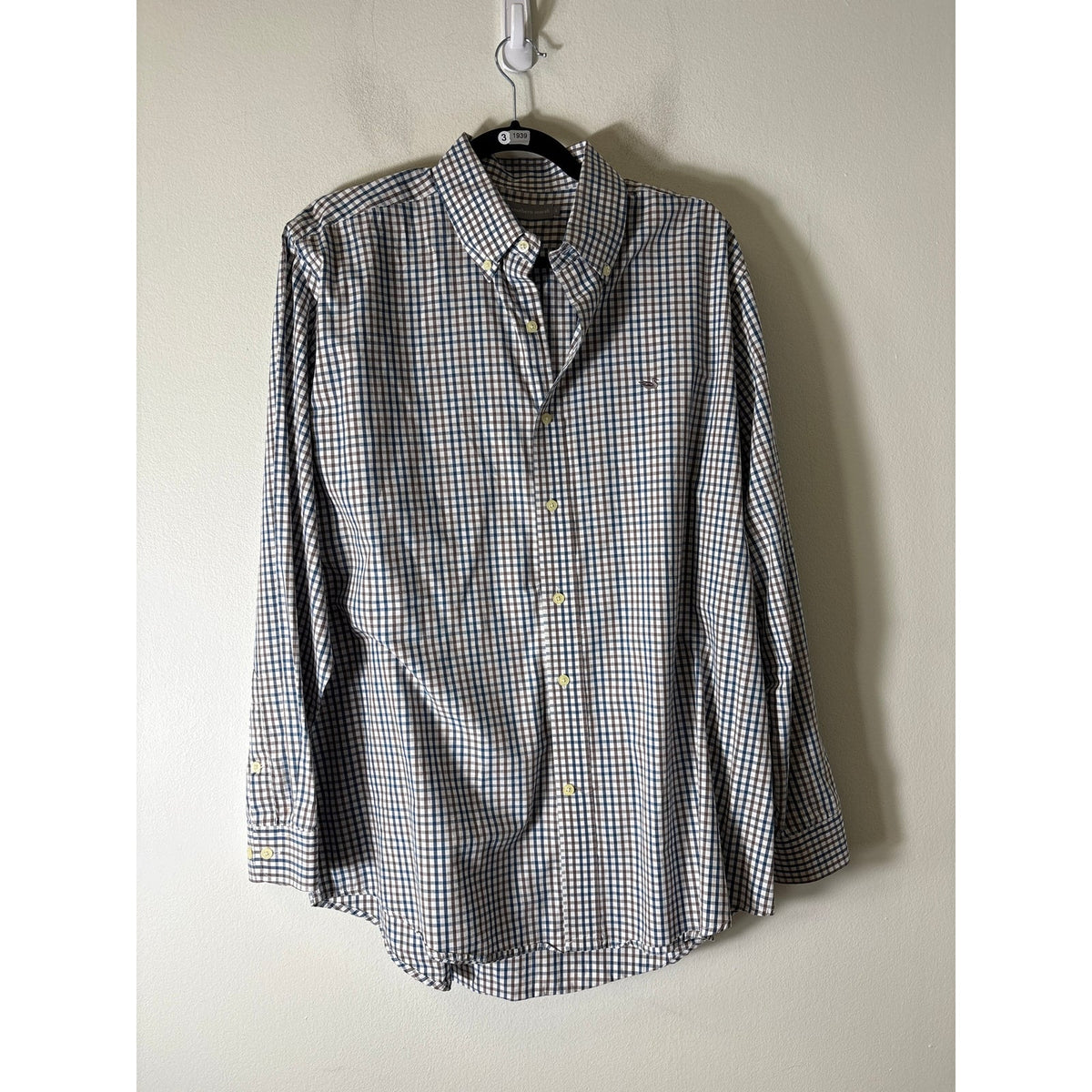 Mens Southern Marsh Blue and Brown Gingham Button Up Shirt Sz L