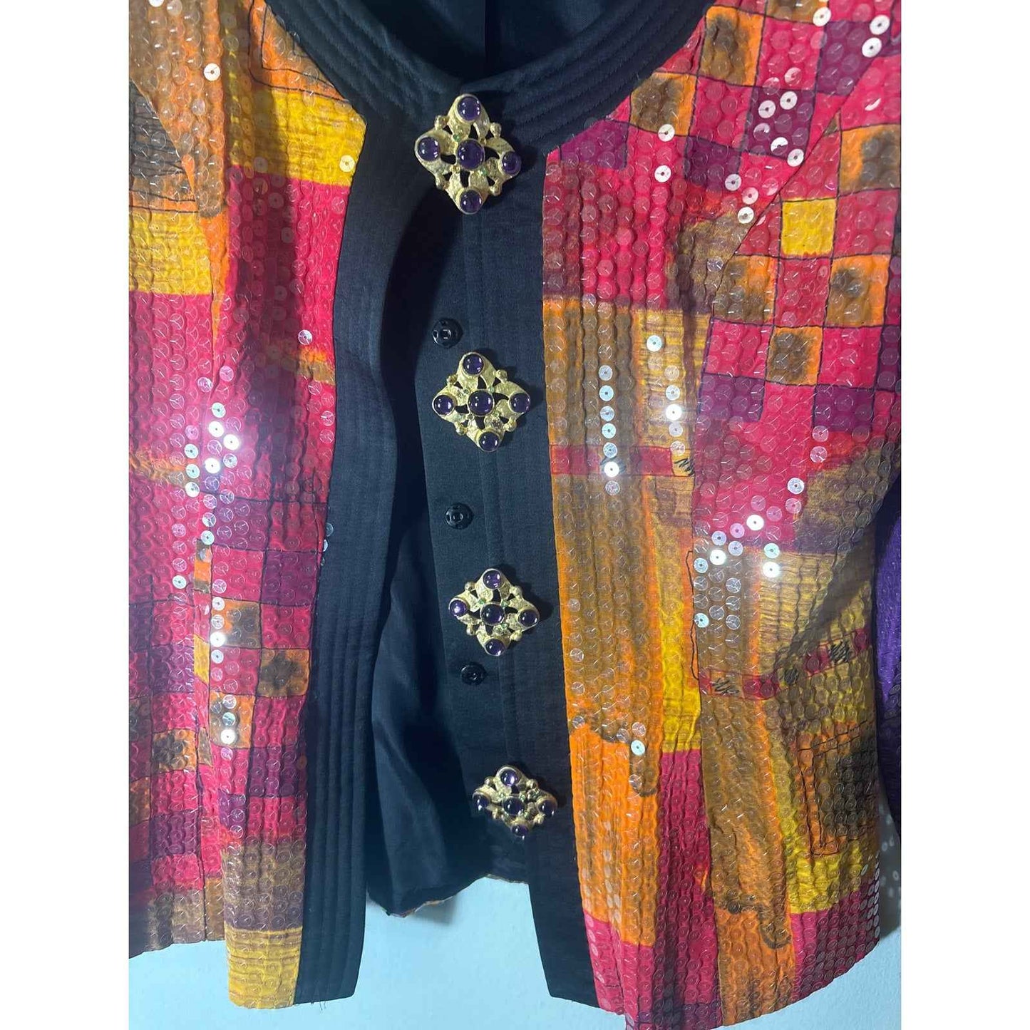 Karen Laurence by Matthew Multicolor long Sleeve Sequine Jacket sz 12