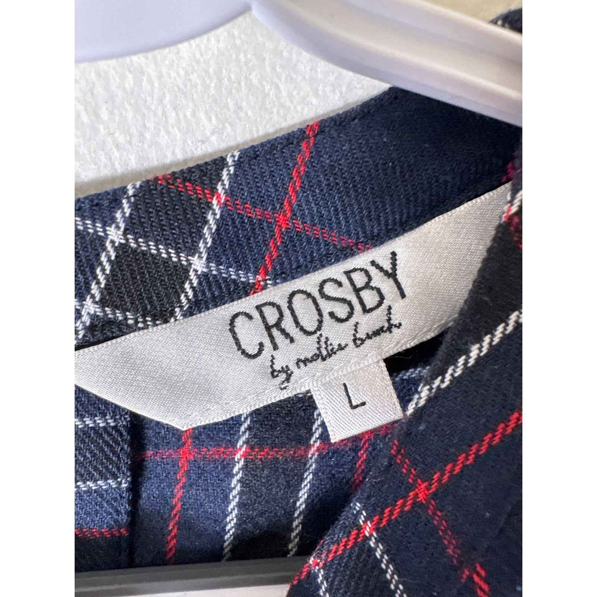 Crosby by Mollie Burch Navy Plaid Long Sleeve Peplum Top Sz L