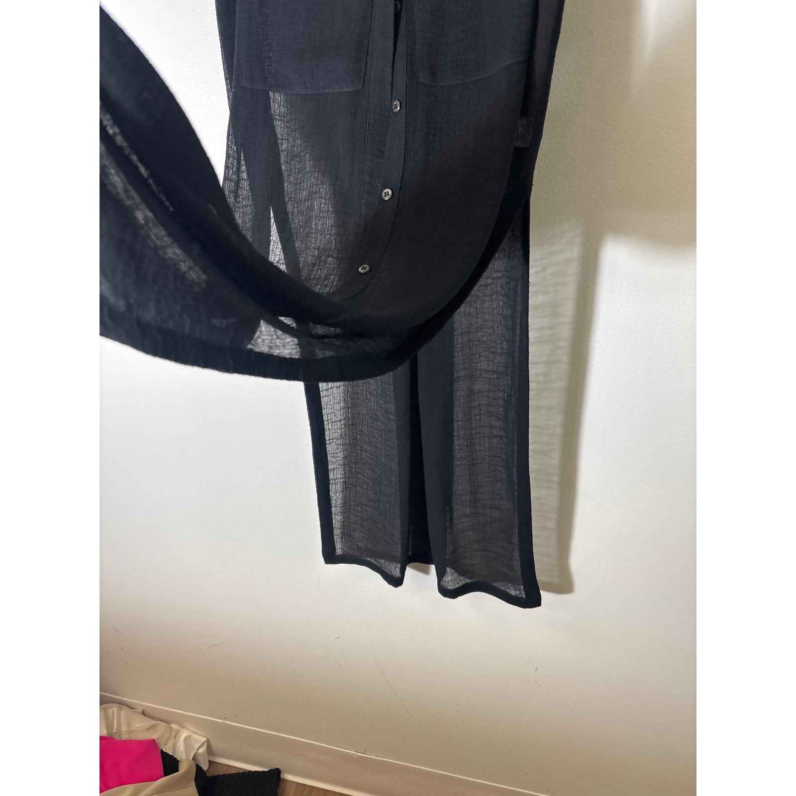 Helmut Lang Black Sheer Sleeveless Button Up Long Length Cardigan Overlay Sz S