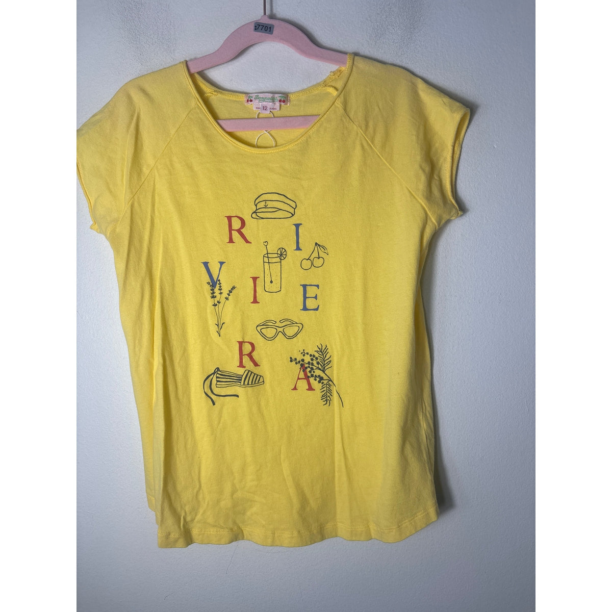 Girls Bonpoint Yellow Riviera Cap Sleeve Cotton T-Shirt Sz 12