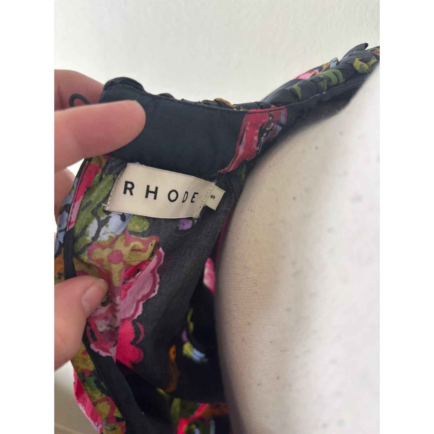 RHODE Black Floral Half Puff Sleeve Organic Cotton Shirt Sz S