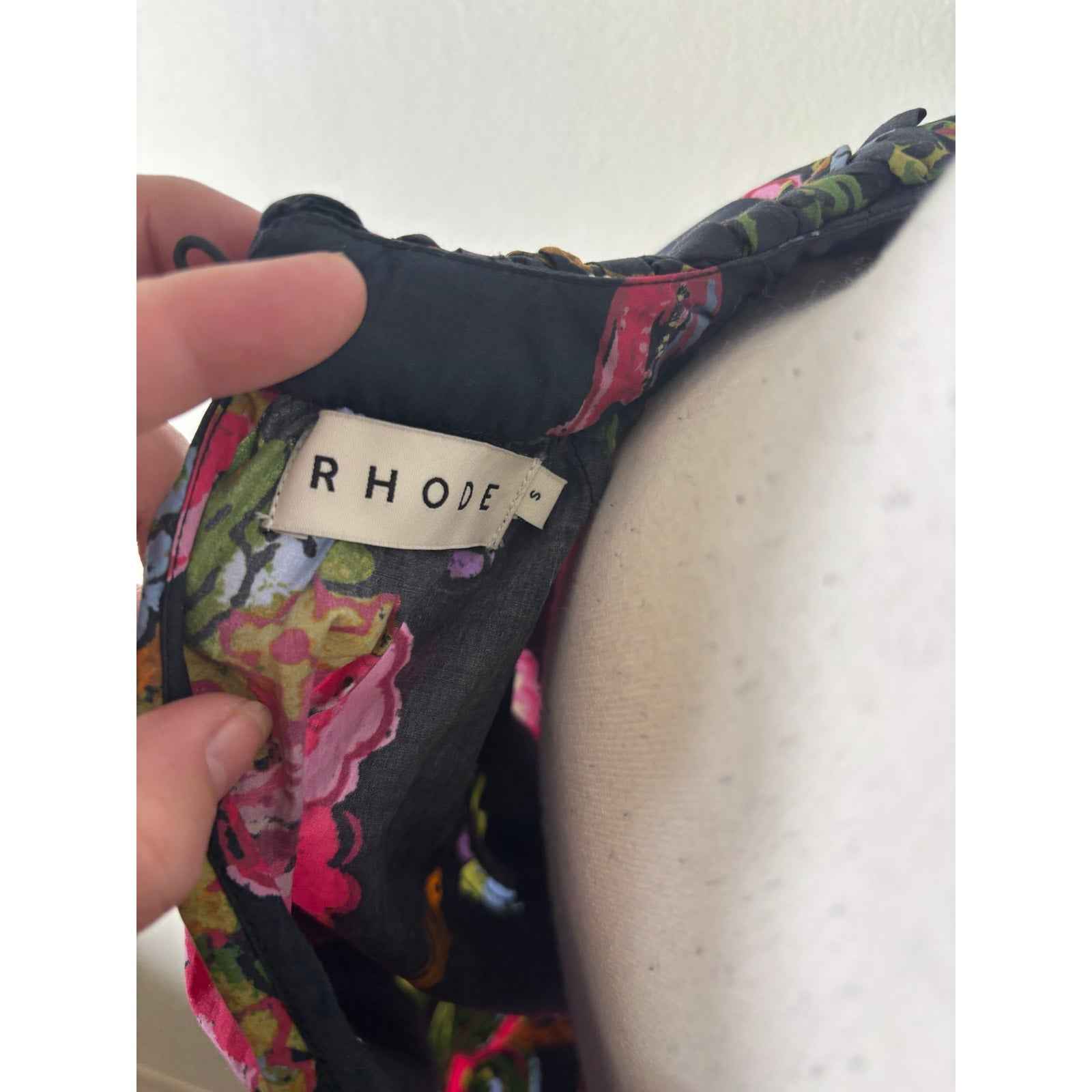 RHODE Black Floral Half Puff Sleeve Organic Cotton Shirt Sz S