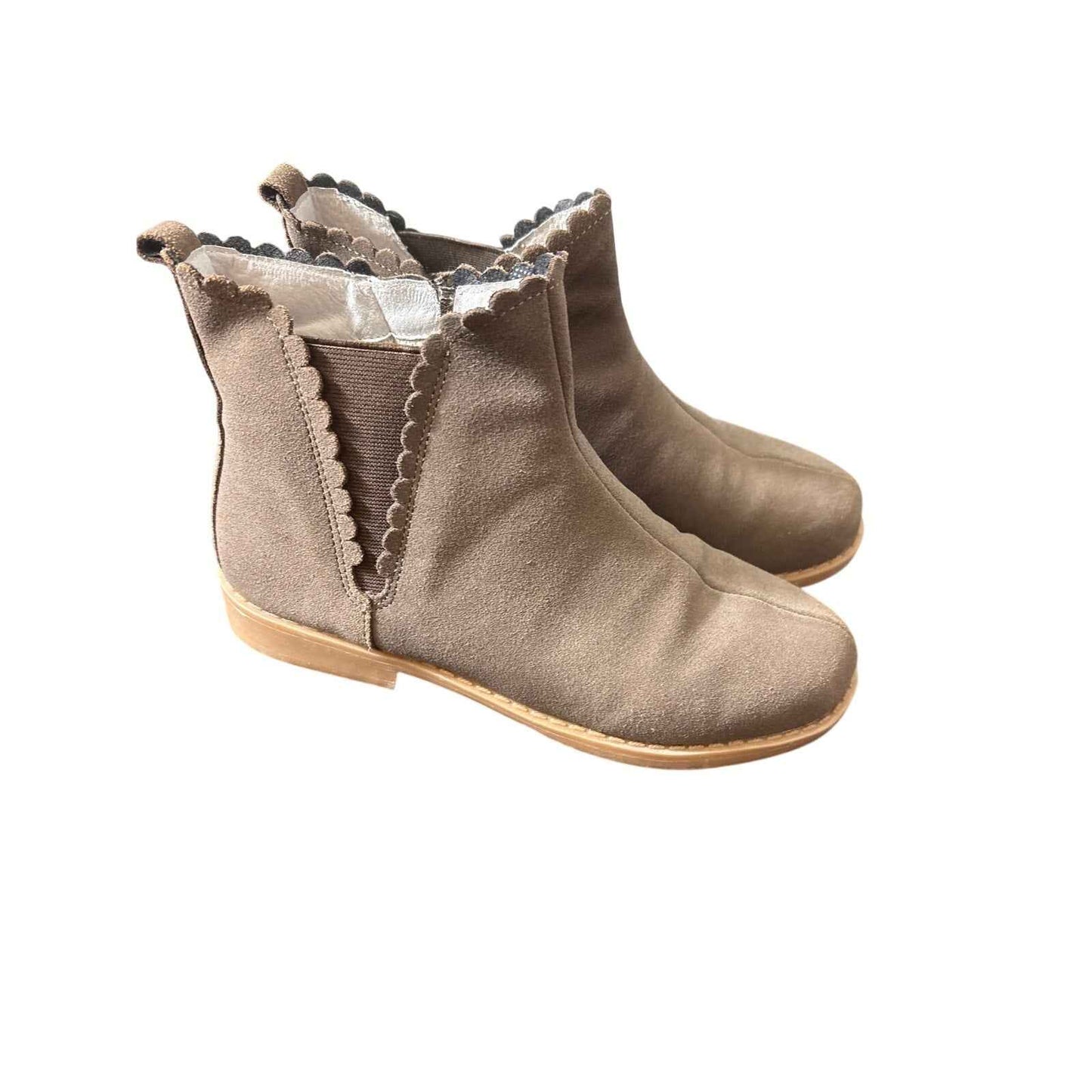 Girls L'Amour Brown Leather Scalloped Booties Sz 4