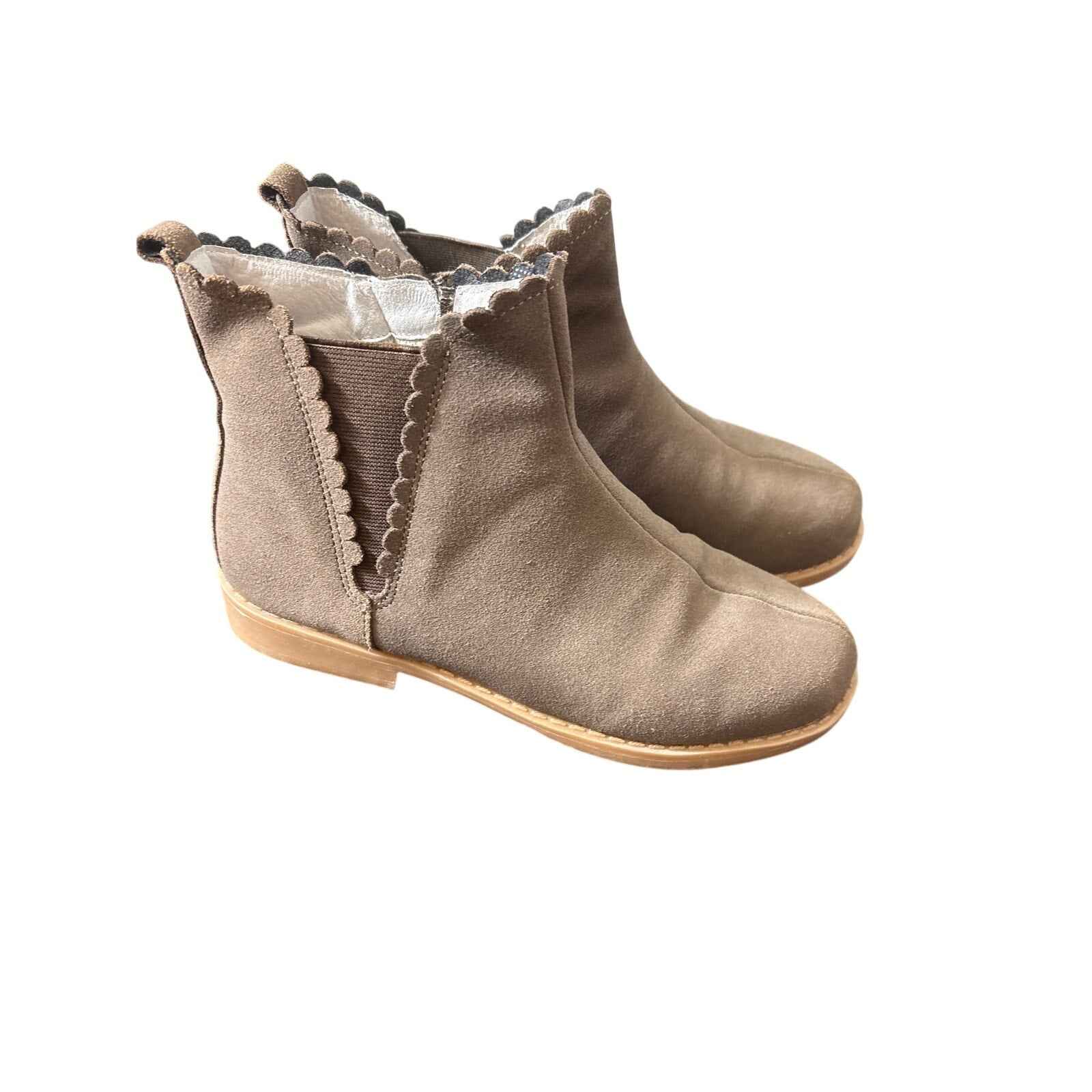 Girls L'Amour Brown Leather Scalloped Booties Sz 4
