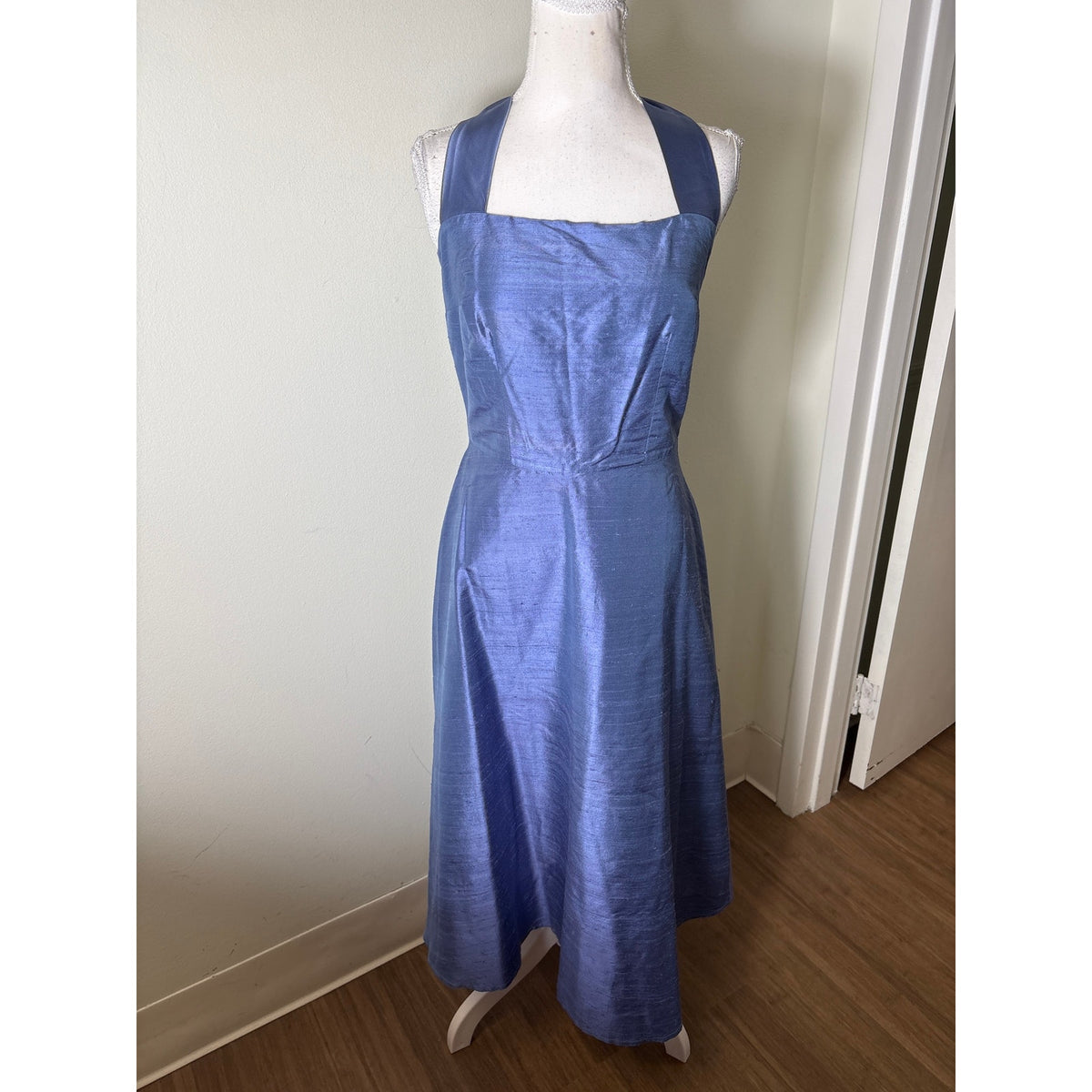 Lena Medoyeff Blue Silk Halter Tie Dress Sz S