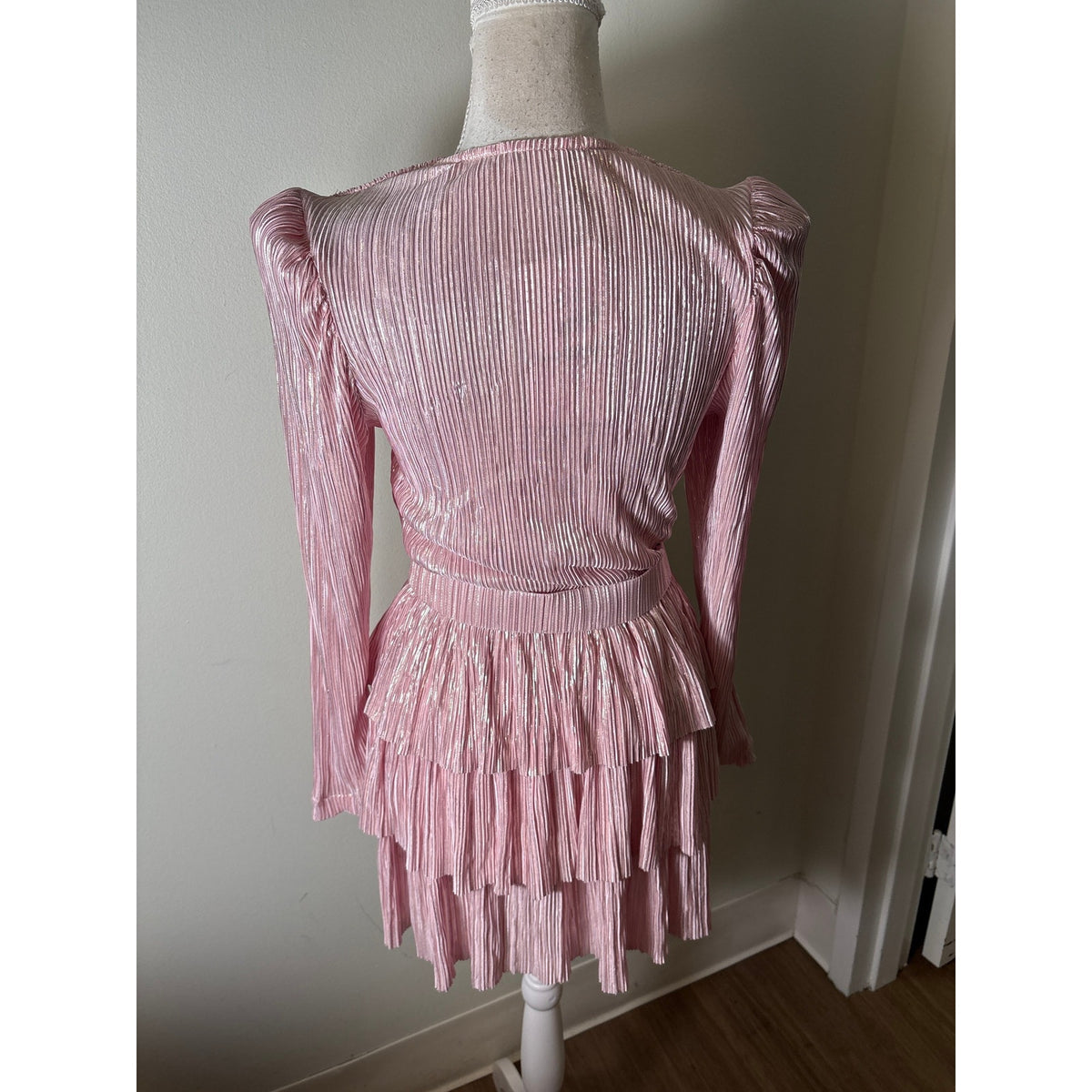NWT Sabina Musayev Metallic Pink Long Sleeve Hermione Dress Sz S