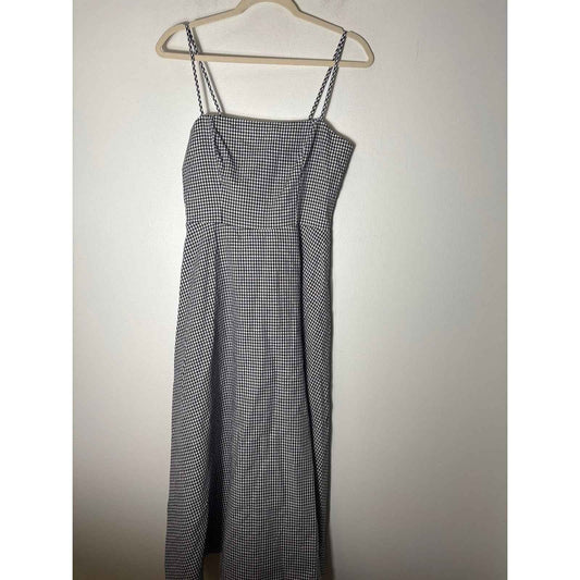 NWT O.T.P. Black and White Checked Linen Cotton Blend Maxi Dress Sz 6