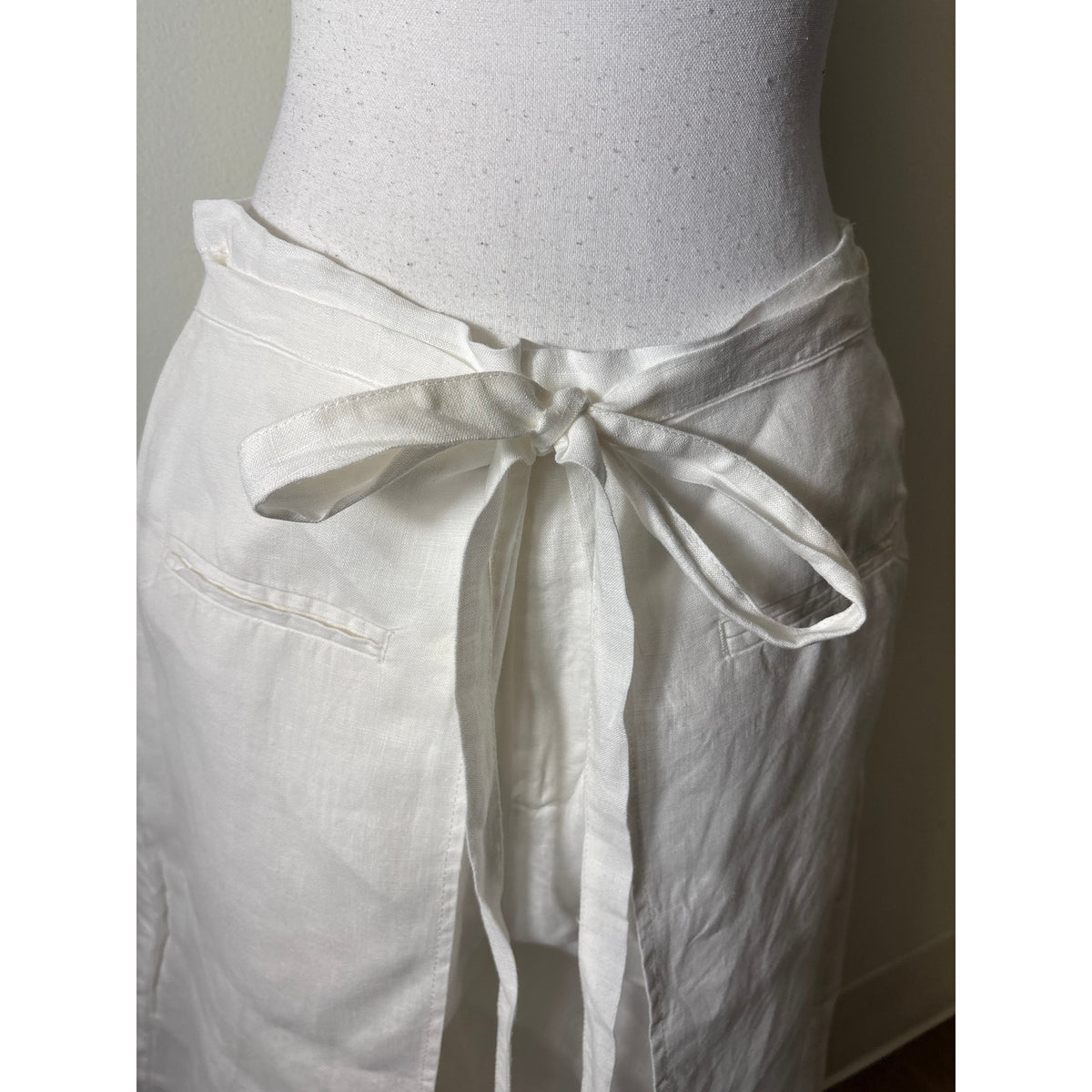 Eleh White Linen Wrap & Tie Front Pants Sz 42