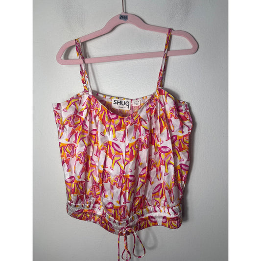 Shug! Pink White Elephant Print Silk Skirt/Top Set Sz XS (Junior Size)