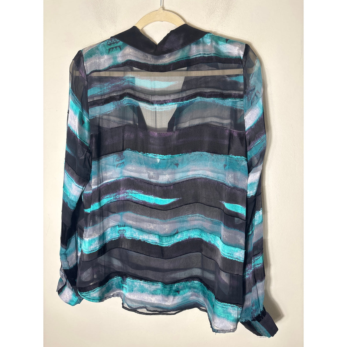 Rory Beca Teal and Black Brush Stroke Sher Blouse Sz L